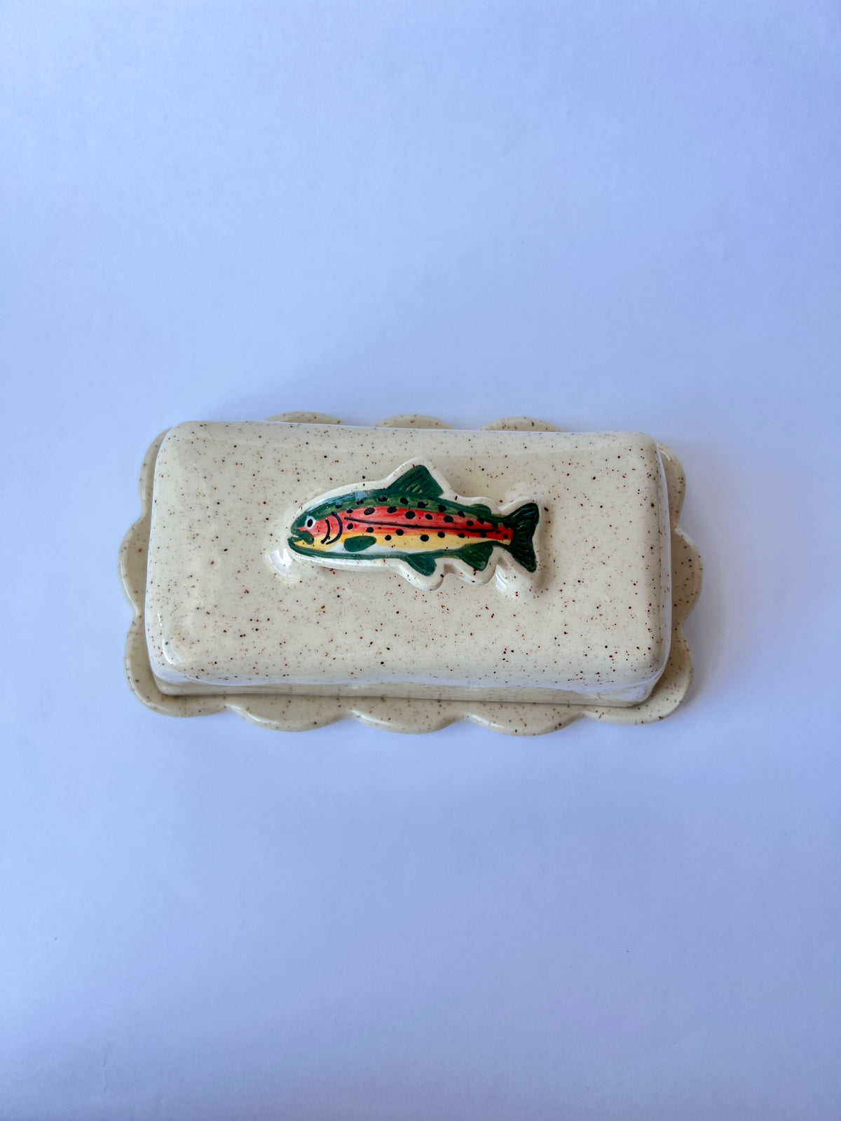 Trout Butter Dish W/Scalloped plate