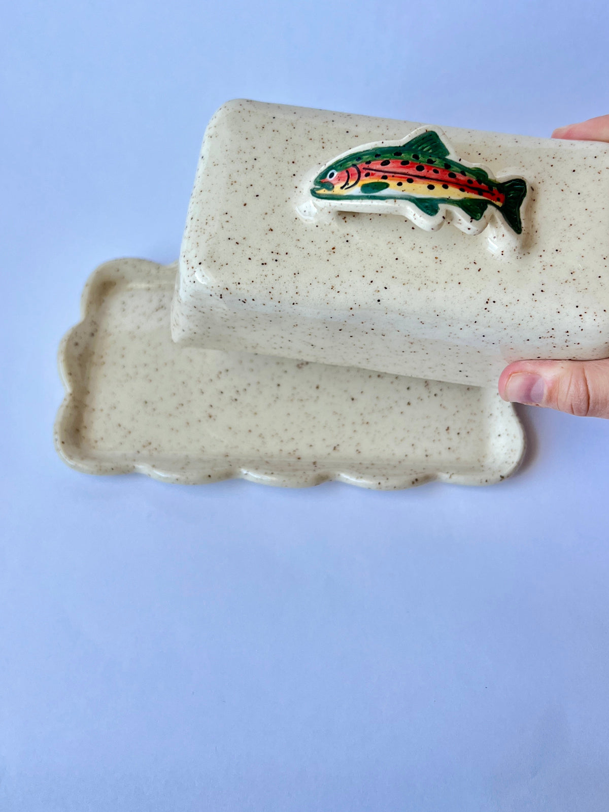 Trout Butter Dish W/Scalloped plate
